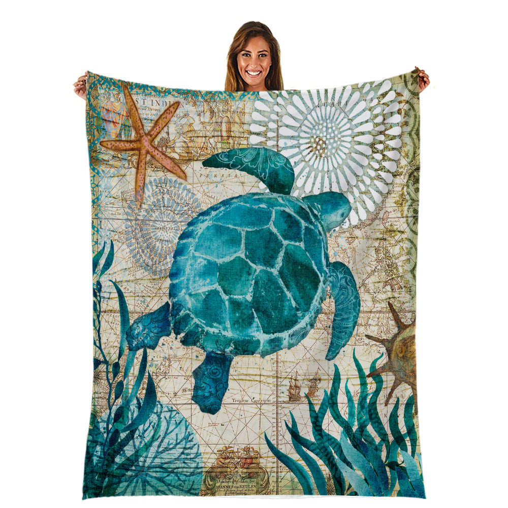 HKM-788691 Plush Digital Printing Blanket in Blue, White, and Green - Available in Multiple Sizes
