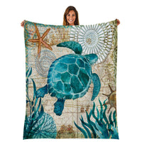 HKM-788691 Plush Digital Printing Blanket in Blue, White, and Green - Available in Multiple Sizes