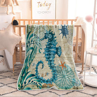 HKM-788691 Plush Digital Printing Blanket in Blue, White, and Green - Available in Multiple Sizes
