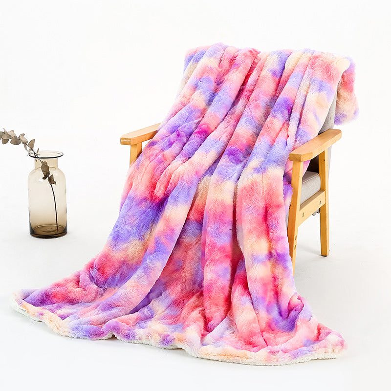 HKM-788691 Rainbow Tie Dye Double Layer Polyester Blanket - Soft, Durable, and Easy to Care for 130x160cm and 160x200cm Options