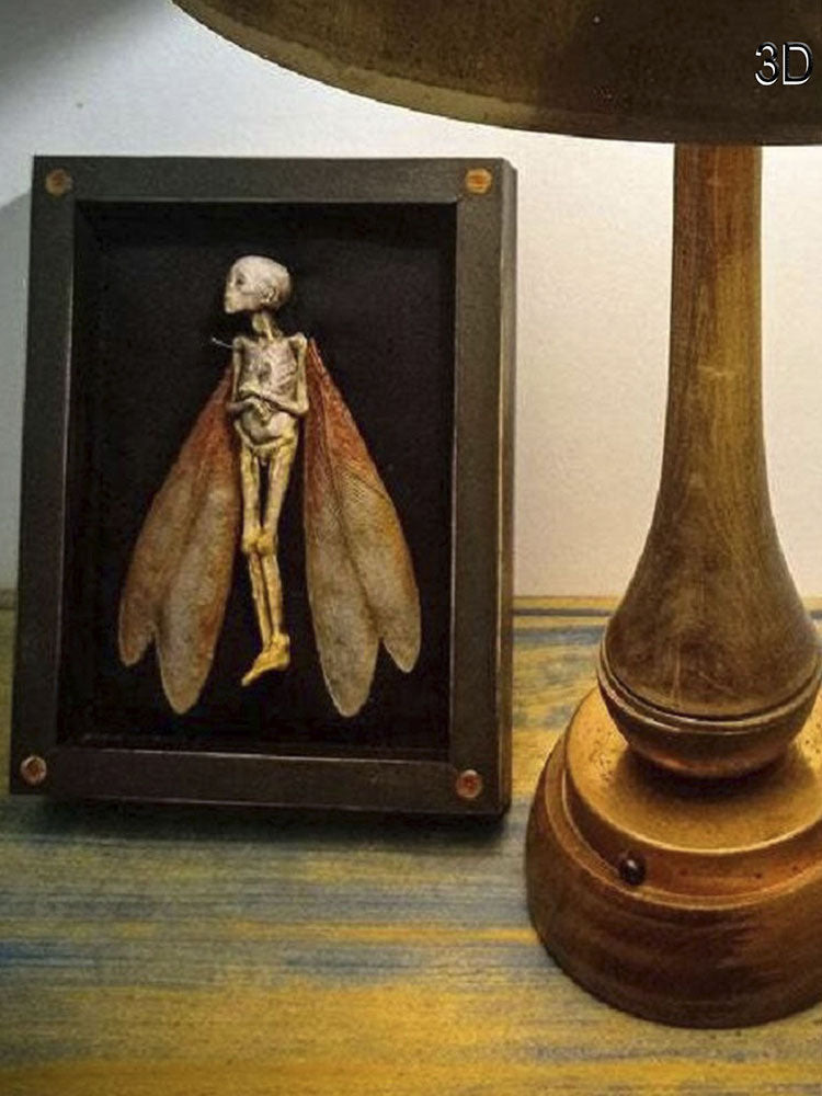 HKM-788819 Wooden Cursed Items Fairy Shadow Box Display - Halloween Scene Decor