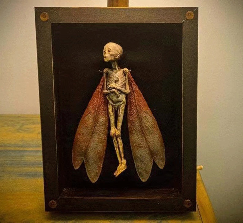 HKM-788819 Wooden Cursed Items Fairy Shadow Box Display - Halloween Scene Decor