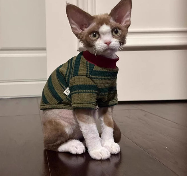 HKM-789011 Cute Green Striped Two-Legged Vest for Pets - Durable and Breathable, Perfect for Autumn Casual Wear