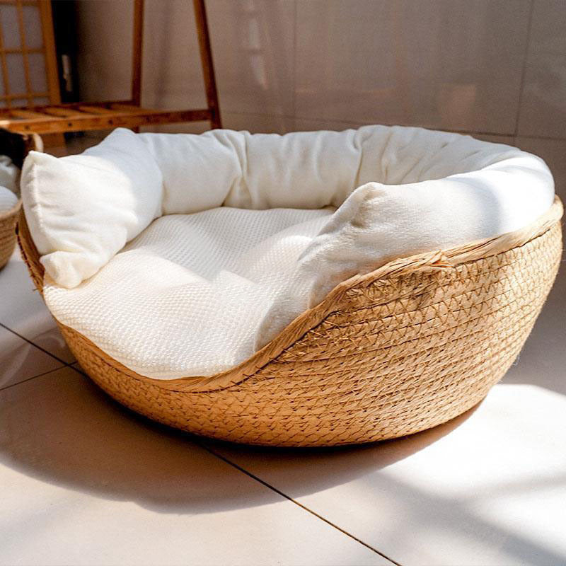 HKM-789075 Surrounding Pillow Type Rattan Cat Litter Hanging Basket Cat Bed Four Seasons