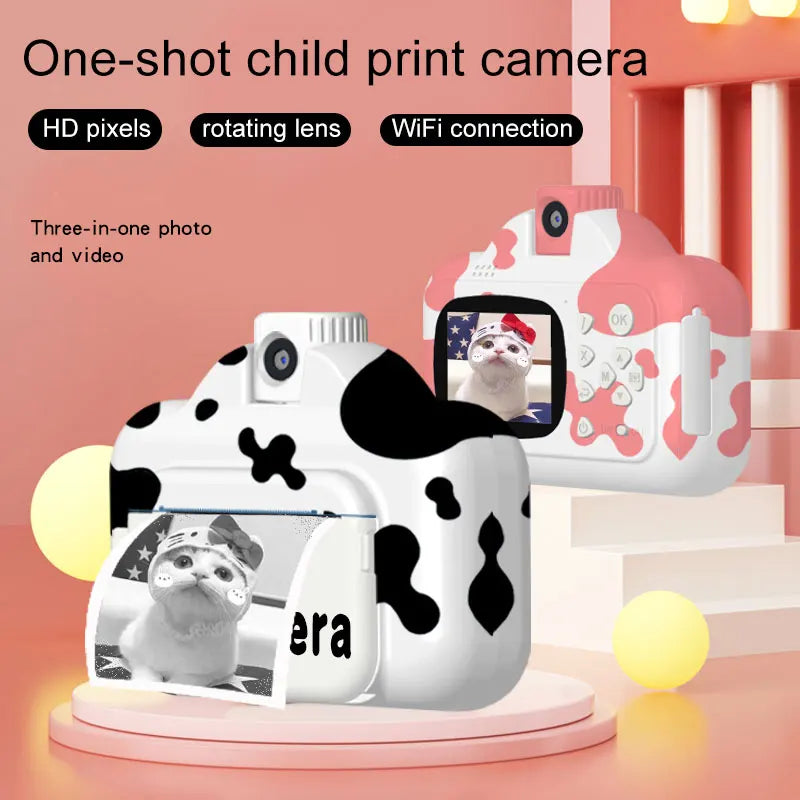 HKM-789267 Mini Instant Print Digital Video Selfie Camera for Kids - 1080P, 180° Wide Angle, 2.4" Screen, Recording Function