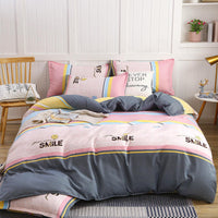 HKM-789523 Cotton Four-Piece Quilt Cover Set with Pillowcases and Bed Sheet, Modern Minimalist Design