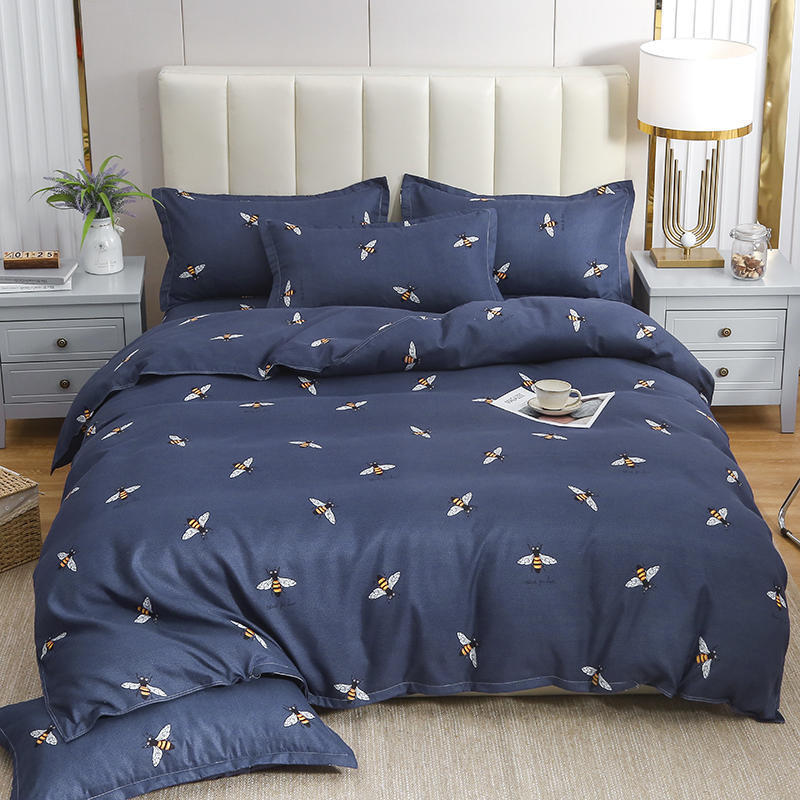 HKM-789523 Cotton Four-Piece Quilt Cover Set with Pillowcases and Bed Sheet, Modern Minimalist Design