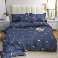 HKM-789523 Cotton Four-Piece Quilt Cover Set with Pillowcases and Bed Sheet, Modern Minimalist Design