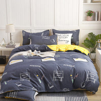 HKM-789523 Cotton Four-Piece Quilt Cover Set with Pillowcases and Bed Sheet, Modern Minimalist Design