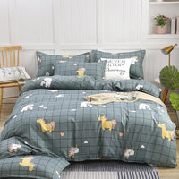 HKM-789523 Cotton Four-Piece Quilt Cover Set with Pillowcases and Bed Sheet, Modern Minimalist Design
