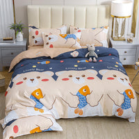 HKM-789523 Cotton Four-Piece Quilt Cover Set with Pillowcases and Bed Sheet, Modern Minimalist Design