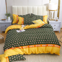 HKM-789523 Cotton Four-Piece Quilt Cover Set with Pillowcases and Bed Sheet, Modern Minimalist Design