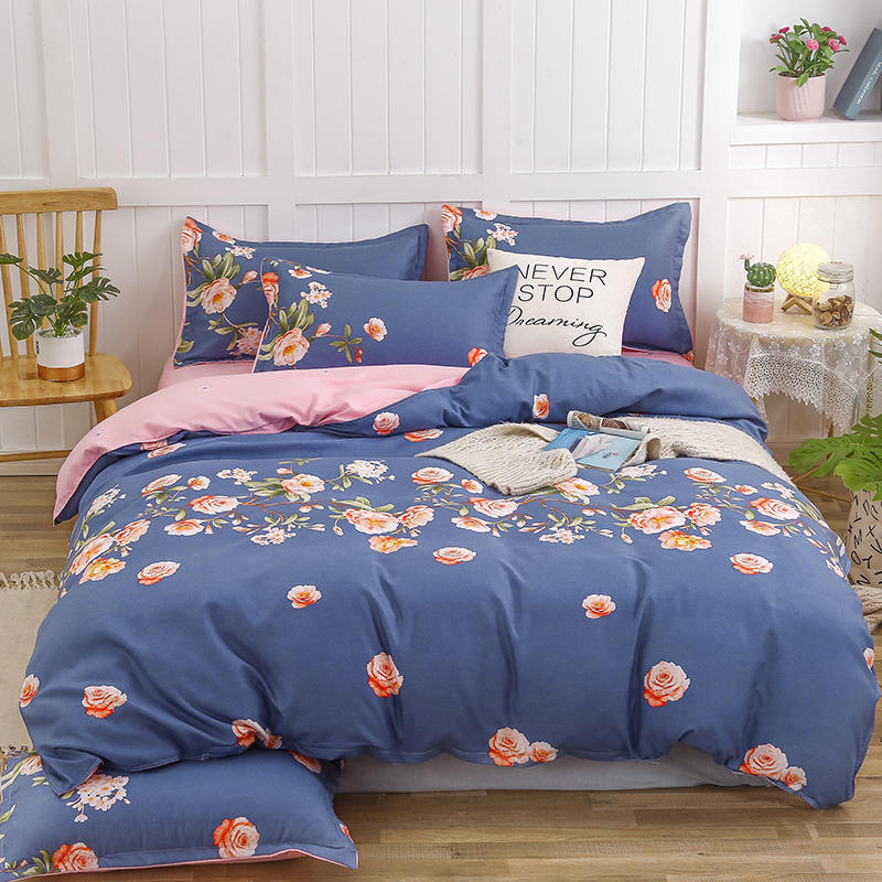 HKM-789523 Cotton Four-Piece Quilt Cover Set with Pillowcases and Bed Sheet, Modern Minimalist Design
