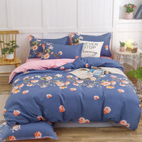 HKM-789523 Cotton Four-Piece Quilt Cover Set with Pillowcases and Bed Sheet, Modern Minimalist Design