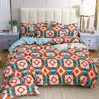 HKM-789523 Cotton Four-Piece Quilt Cover Set with Pillowcases and Bed Sheet, Modern Minimalist Design