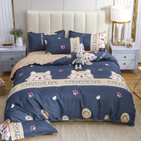 HKM-789523 Cotton Four-Piece Quilt Cover Set with Pillowcases and Bed Sheet, Modern Minimalist Design