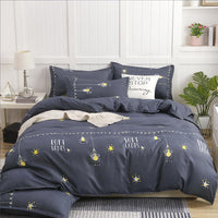 HKM-789523 Cotton Four-Piece Quilt Cover Set with Pillowcases and Bed Sheet, Modern Minimalist Design