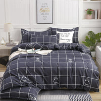 HKM-789523 Cotton Four-Piece Quilt Cover Set with Pillowcases and Bed Sheet, Modern Minimalist Design
