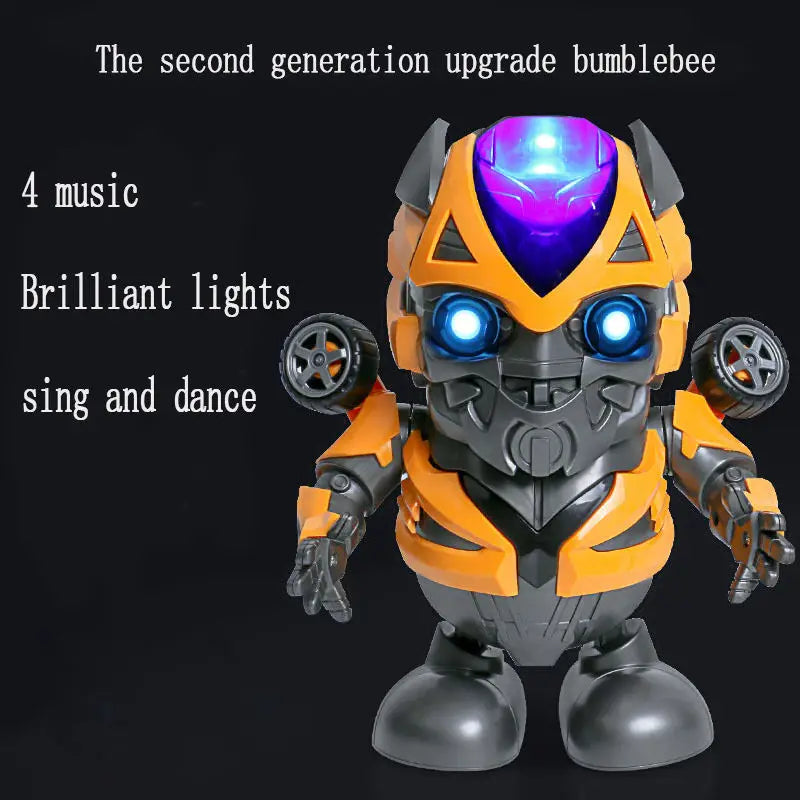 KTX-789523 Dancing Robot Toy with Light and Music for Kids, Interactive Educational Action Figure in Yellow Bee Design