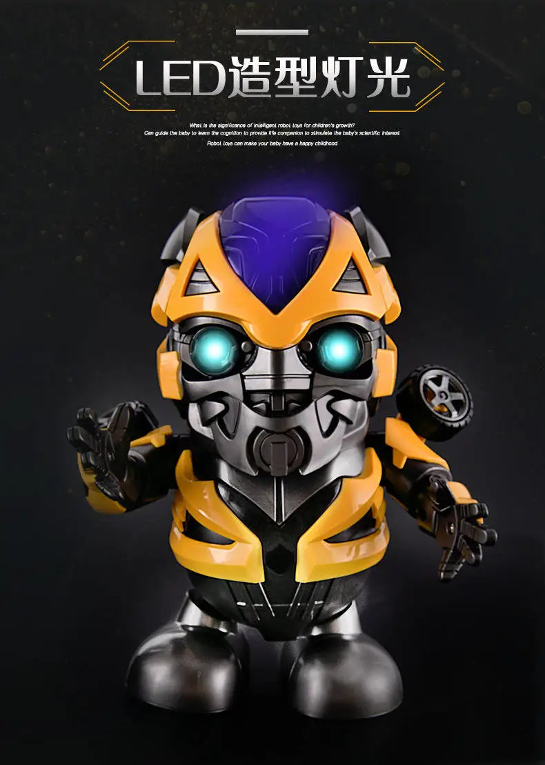 KTX-789523 Dancing Robot Toy with Light and Music for Kids, Interactive Educational Action Figure in Yellow Bee Design