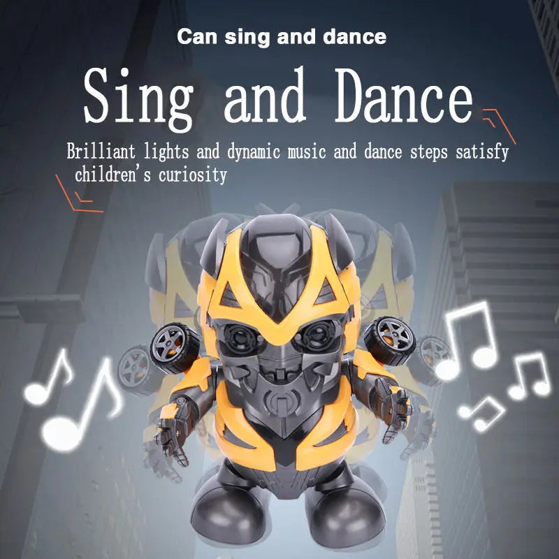 KTX-789523 Dancing Robot Toy with Light and Music for Kids, Interactive Educational Action Figure in Yellow Bee Design