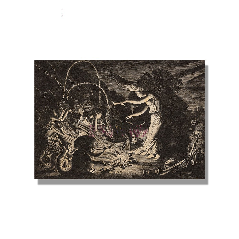 HKM-789523 Nordic-Inspired Witchcraft Canvas Wall Art - Decorative Painting Without Frame
