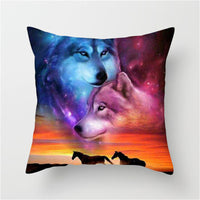 HKM-789587 3D Fluorescent Wolf Polyester Pillowcase - Animal Pattern, 45x45cm, Peach Skin Fabric