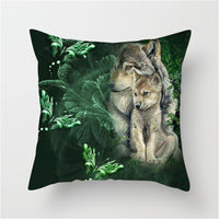 HKM-789587 3D Fluorescent Wolf Polyester Pillowcase - Animal Pattern, 45x45cm, Peach Skin Fabric