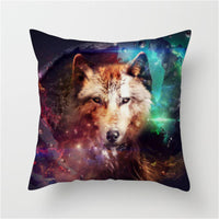 HKM-789587 3D Fluorescent Wolf Polyester Pillowcase - Animal Pattern, 45x45cm, Peach Skin Fabric
