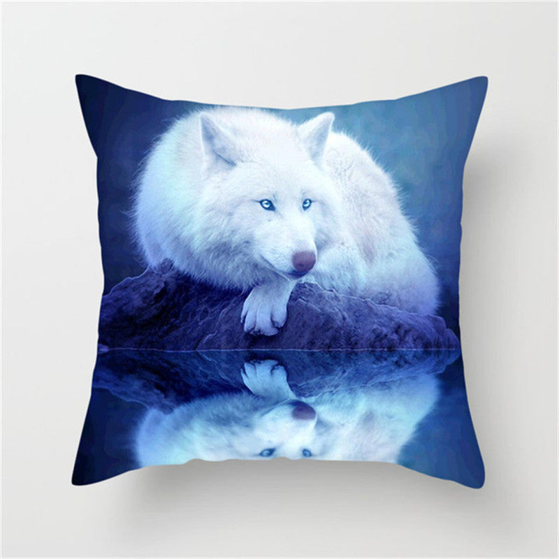 HKM-789587 3D Fluorescent Wolf Polyester Pillowcase - Animal Pattern, 45x45cm, Peach Skin Fabric