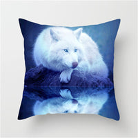 HKM-789587 3D Fluorescent Wolf Polyester Pillowcase - Animal Pattern, 45x45cm, Peach Skin Fabric