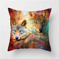 HKM-789587 3D Fluorescent Wolf Polyester Pillowcase - Animal Pattern, 45x45cm, Peach Skin Fabric