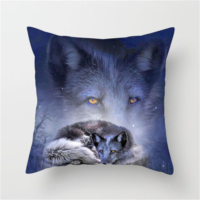 HKM-789587 3D Fluorescent Wolf Polyester Pillowcase - Animal Pattern, 45x45cm, Peach Skin Fabric