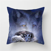 HKM-789587 3D Fluorescent Wolf Polyester Pillowcase - Animal Pattern, 45x45cm, Peach Skin Fabric