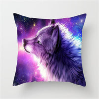 HKM-789587 3D Fluorescent Wolf Polyester Pillowcase - Animal Pattern, 45x45cm, Peach Skin Fabric