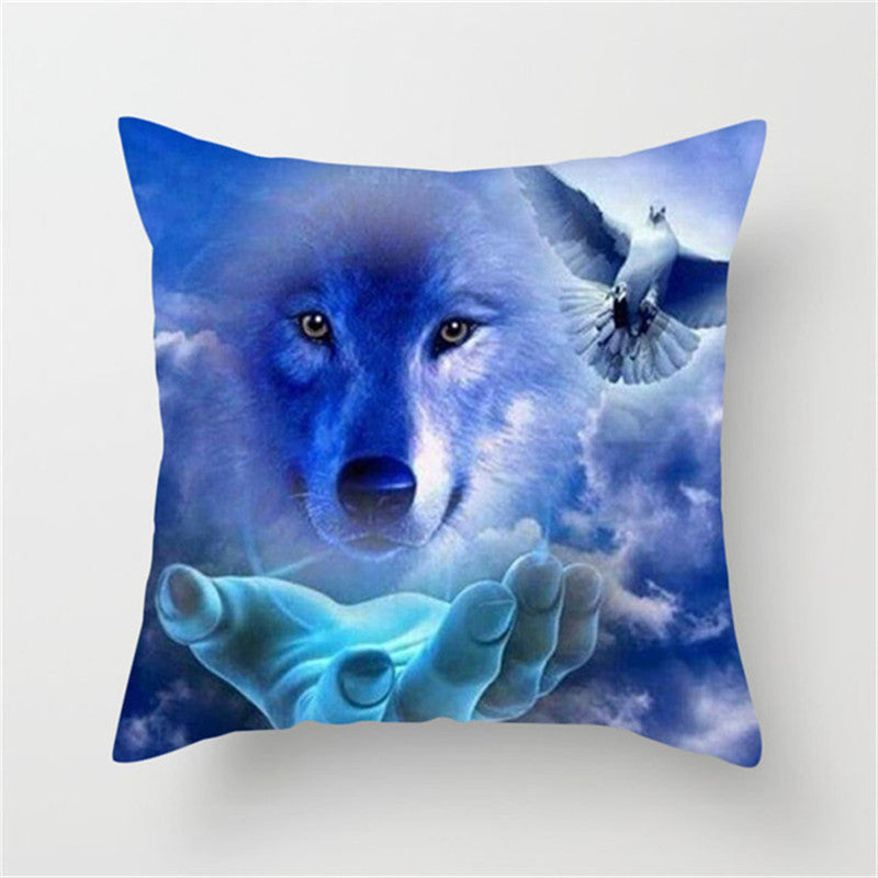 HKM-789587 3D Fluorescent Wolf Polyester Pillowcase - Animal Pattern, 45x45cm, Peach Skin Fabric