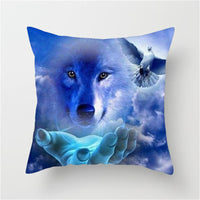 HKM-789587 3D Fluorescent Wolf Polyester Pillowcase - Animal Pattern, 45x45cm, Peach Skin Fabric
