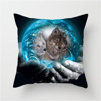 HKM-789587 3D Fluorescent Wolf Polyester Pillowcase - Animal Pattern, 45x45cm, Peach Skin Fabric