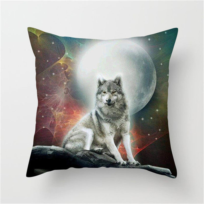 HKM-789587 3D Fluorescent Wolf Polyester Pillowcase - Animal Pattern, 45x45cm, Peach Skin Fabric