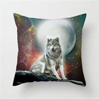 HKM-789587 3D Fluorescent Wolf Polyester Pillowcase - Animal Pattern, 45x45cm, Peach Skin Fabric