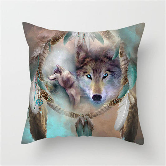 HKM-789587 3D Fluorescent Wolf Polyester Pillowcase - Animal Pattern, 45x45cm, Peach Skin Fabric