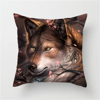 HKM-789587 3D Fluorescent Wolf Polyester Pillowcase - Animal Pattern, 45x45cm, Peach Skin Fabric
