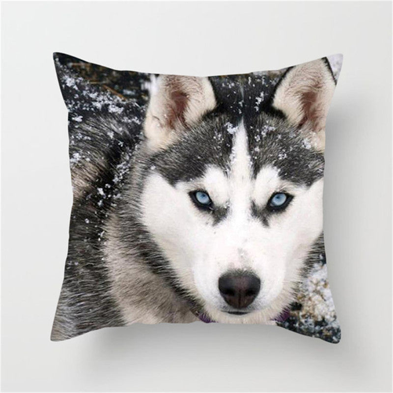 HKM-789587 3D Fluorescent Wolf Polyester Pillowcase - Animal Pattern, 45x45cm, Peach Skin Fabric