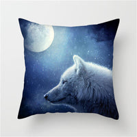 HKM-789587 3D Fluorescent Wolf Polyester Pillowcase - Animal Pattern, 45x45cm, Peach Skin Fabric