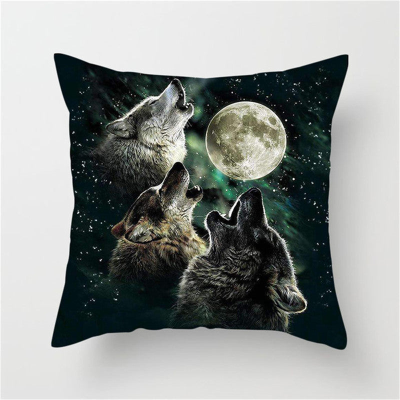 HKM-789587 3D Fluorescent Wolf Polyester Pillowcase - Animal Pattern, 45x45cm, Peach Skin Fabric