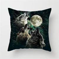 HKM-789587 3D Fluorescent Wolf Polyester Pillowcase - Animal Pattern, 45x45cm, Peach Skin Fabric