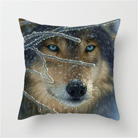 HKM-789587 3D Fluorescent Wolf Polyester Pillowcase - Animal Pattern, 45x45cm, Peach Skin Fabric