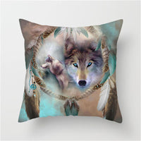 HKM-789587 3D Fluorescent Wolf Polyester Pillowcase - Animal Pattern, 45x45cm, Peach Skin Fabric