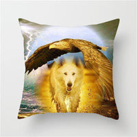 HKM-789587 3D Fluorescent Wolf Polyester Pillowcase - Animal Pattern, 45x45cm, Peach Skin Fabric