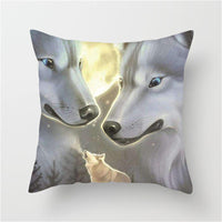HKM-789587 3D Fluorescent Wolf Polyester Pillowcase - Animal Pattern, 45x45cm, Peach Skin Fabric
